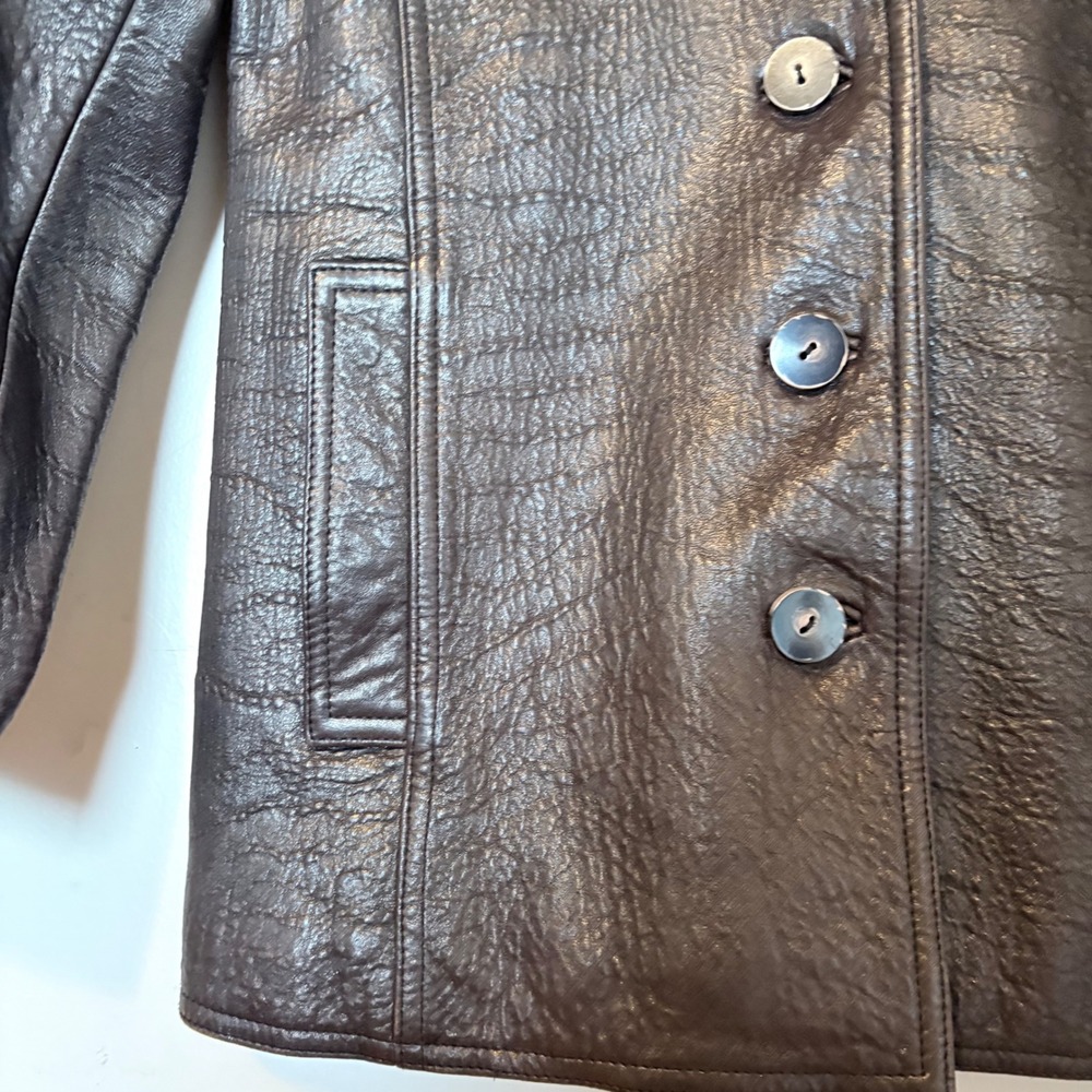 Y2K 90s Scully Leather Jacket Women Size 6 Brown Textured Button Front Blazer - Picture 13 of 16